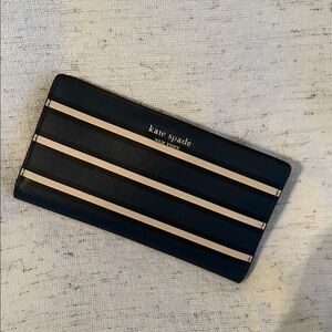 Kate Spade Navy Black and Cream Striped Wallet